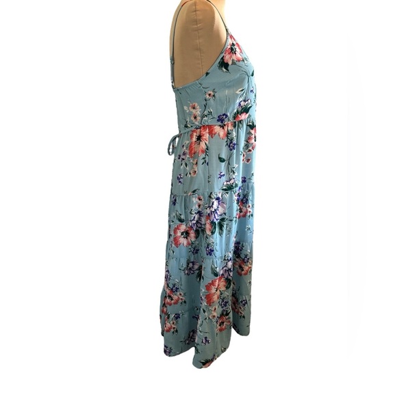 Xhilaration Blue Floral Long Midi Dress Womens Size XS Full Button Front Tiered. - Picture 2 of 11